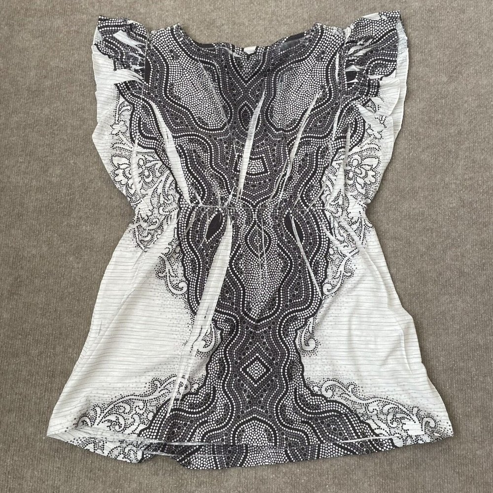 One World Shirt Womens Small Gray Black Silver Sequins Embroidered Boho Flowy - Picture 7 of 7